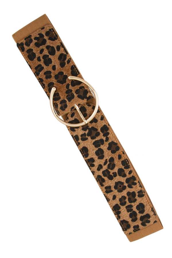 Large C Buckle Leopard Elastic Waist Belt