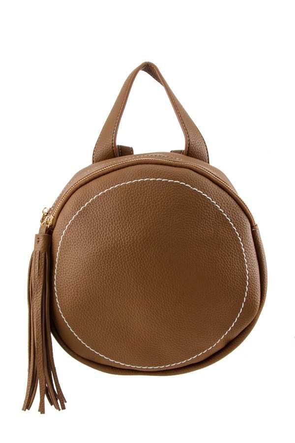 Round Shape Soft Textured Backpack with Tassel Charm