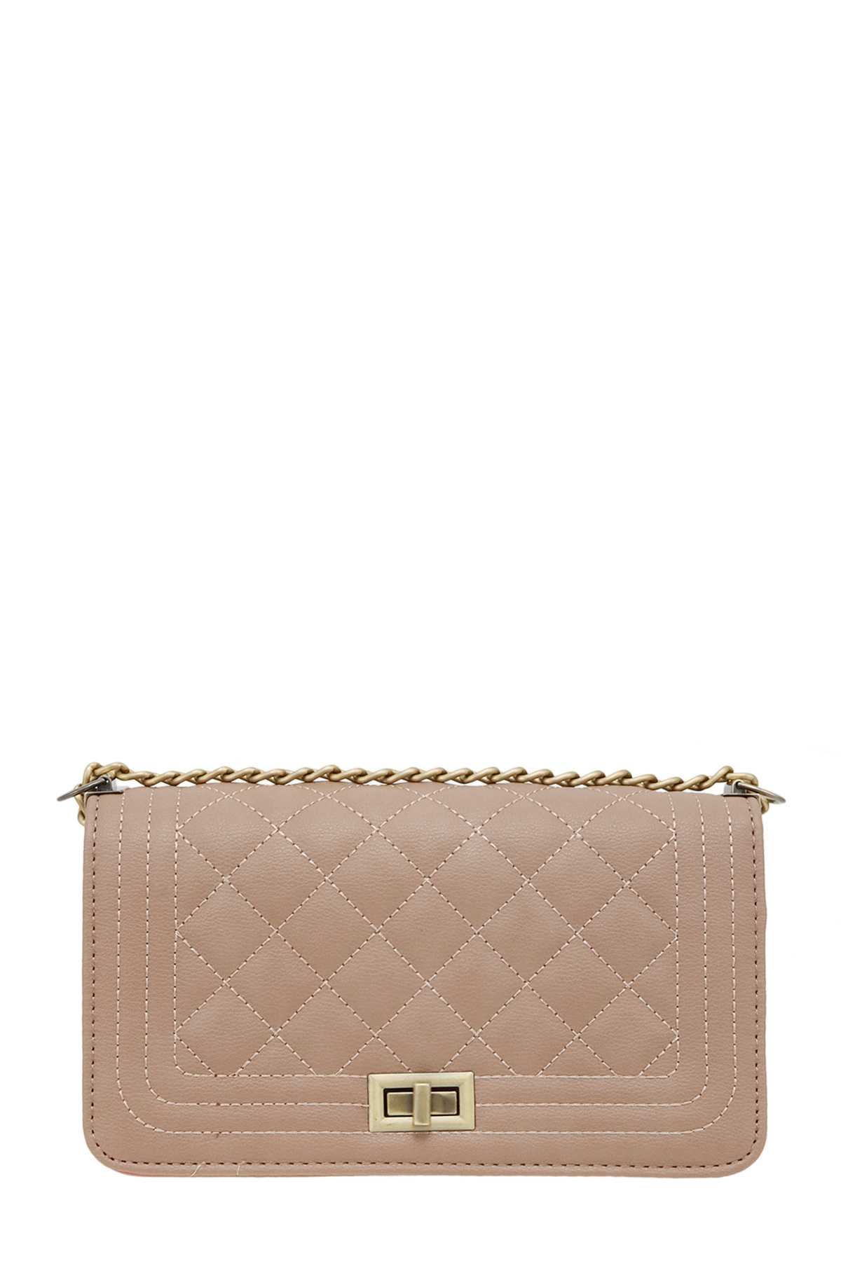 DIAMOND QUILTED SHOULDER BAG WITH BRUSHED CHAIN