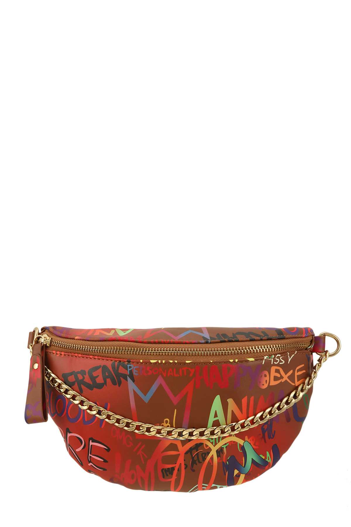 Chain Attached Graffiti Quilted Fanny Pack