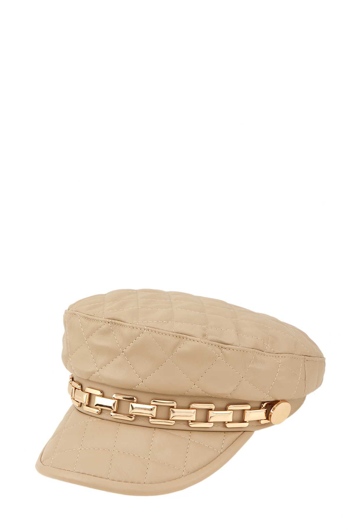 Chain Decorated Quilted Newsboy Hat
