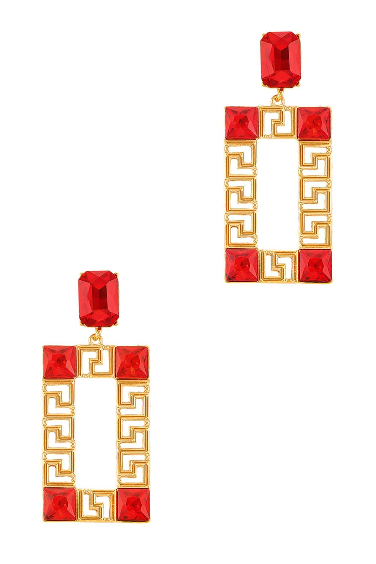 Rectangle with Colorful Crystal Accent Earring