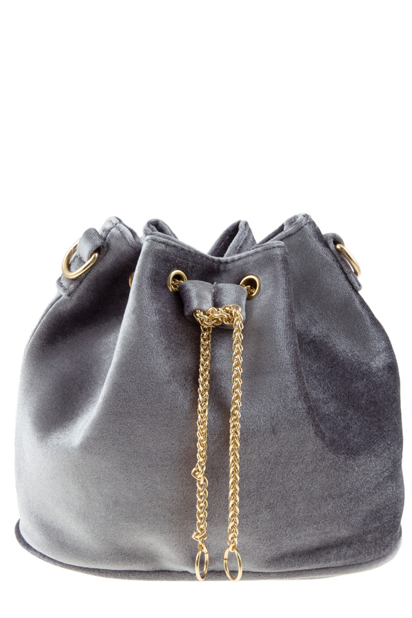 Velvet small bucket bag with chain