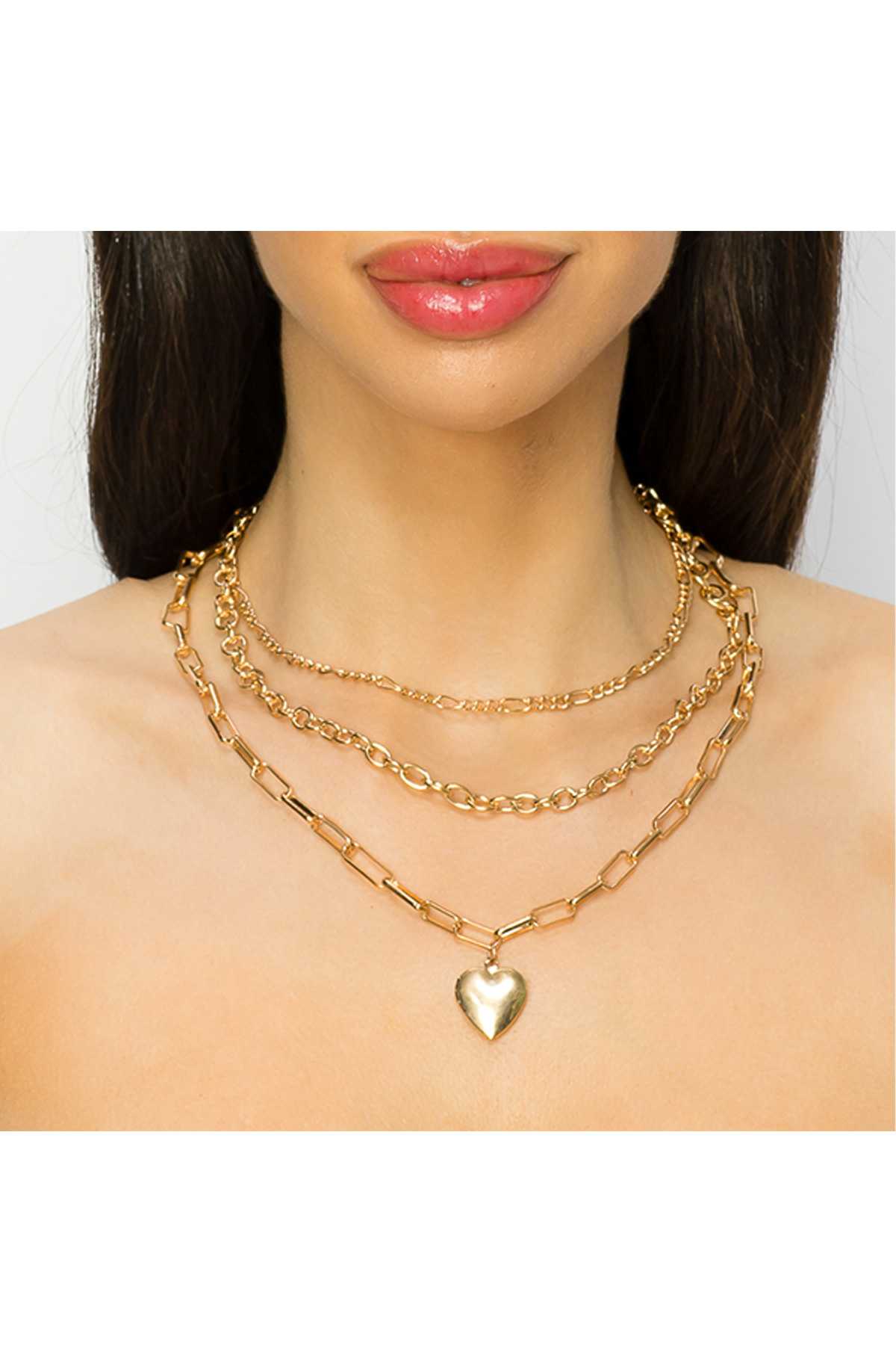 Metal Heart Accent and Layered Chain Necklace