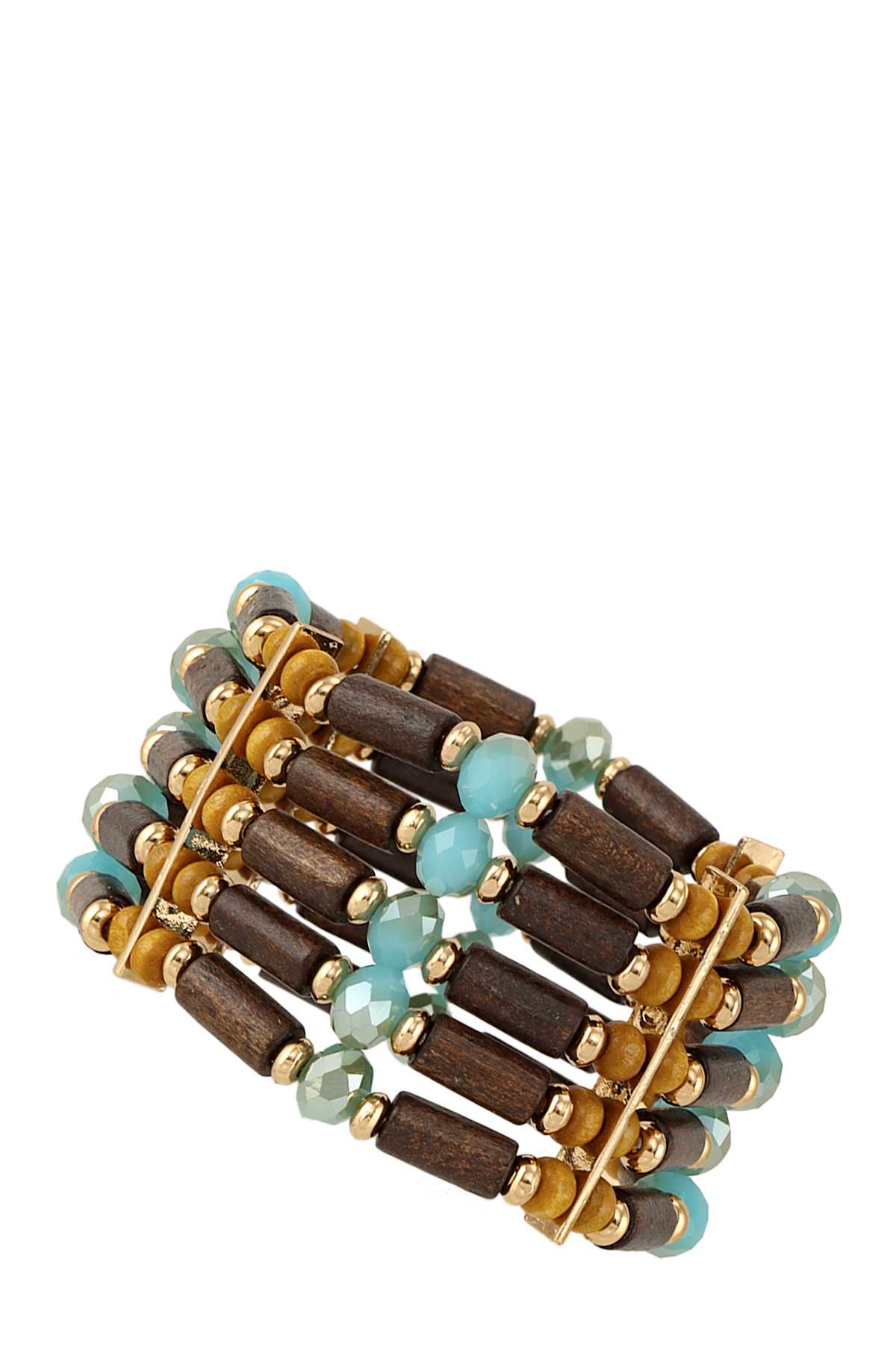 Multi shape wood beads stretch bracelet