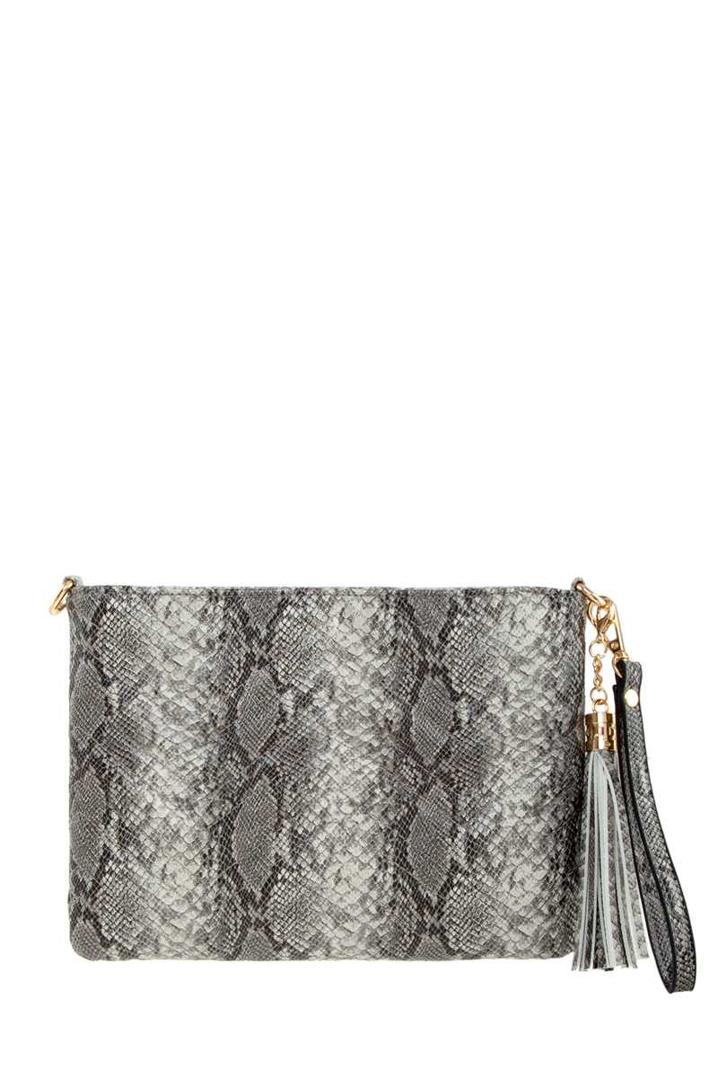 Snake Chevron Quilted Clutch with Tassel Charm