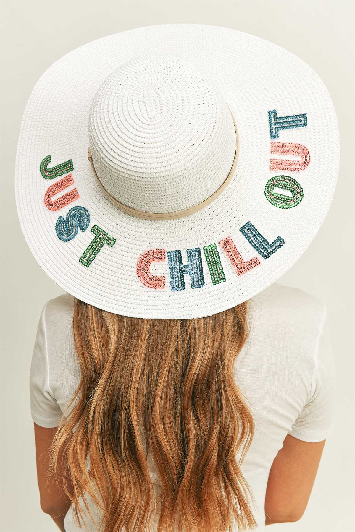Sequin Letter JUST CHILL OUT Floppy Hat