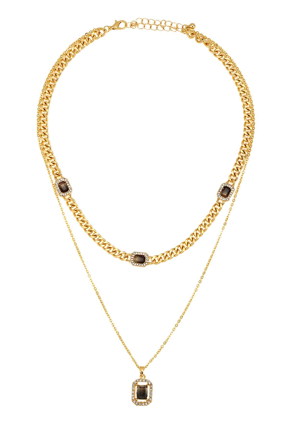 Metal Diamond Charm Chain Layered Necklace