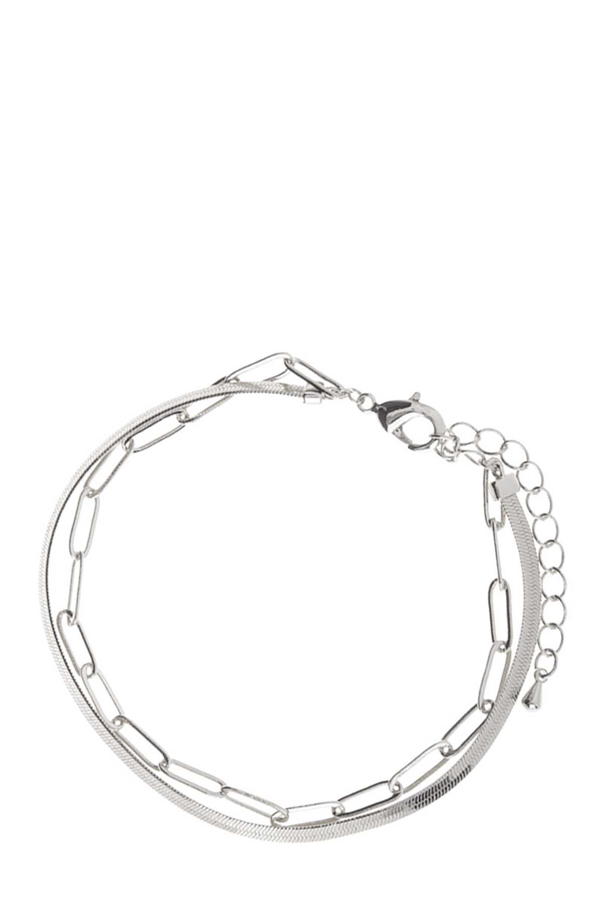 Herringbone Chain and Linked Chain Layered Bracelet